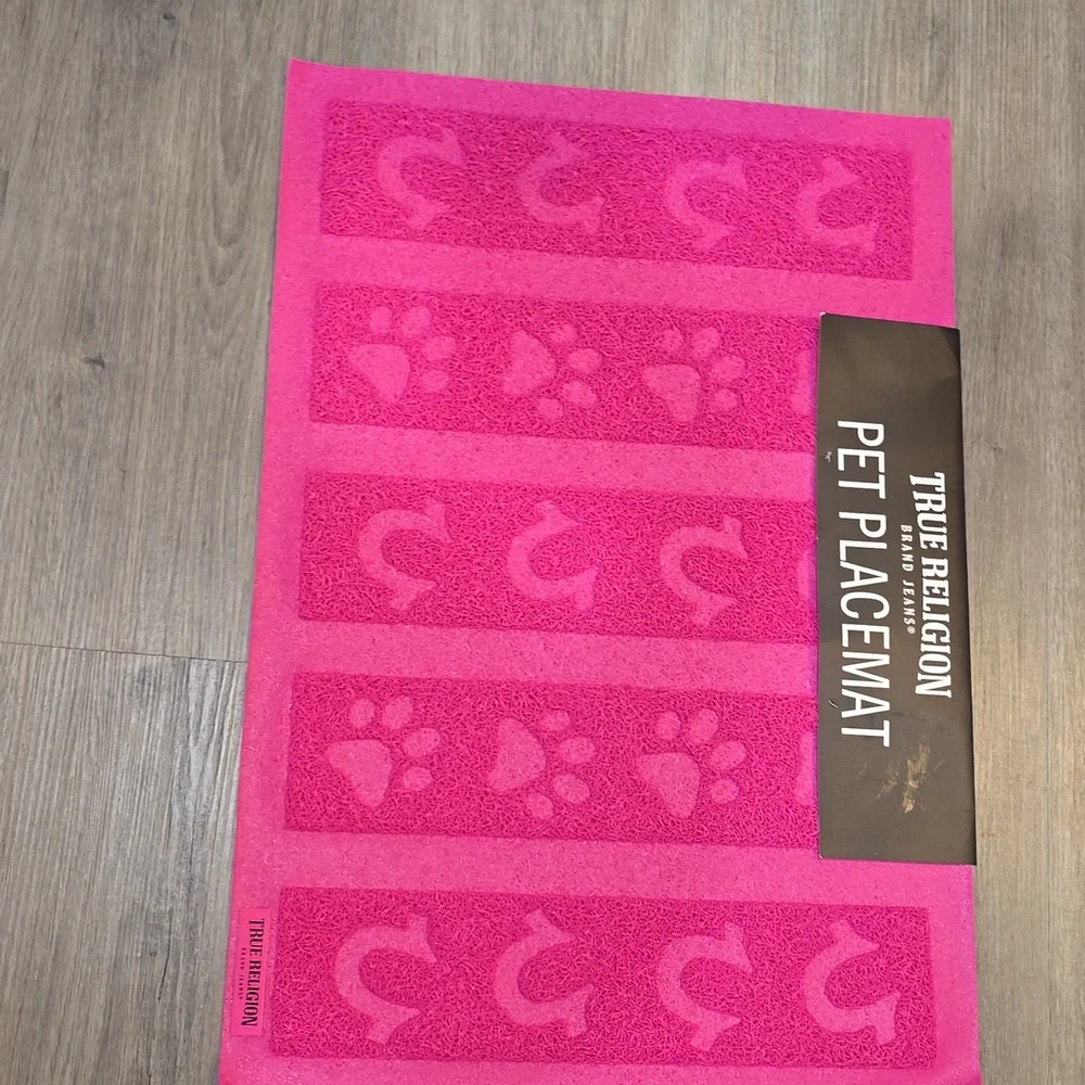 True Religion Paw & Horseshoe Logo Pet Placemat- Pink